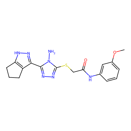 2-((4-amino-5-(1,4,5,6-tetrahydrocyclopenta[c]pyrazol-3-yl)-4H-1,2,4-triazol-3-yl)thio)-N-(3-methoxyphenyl)acetamide structure