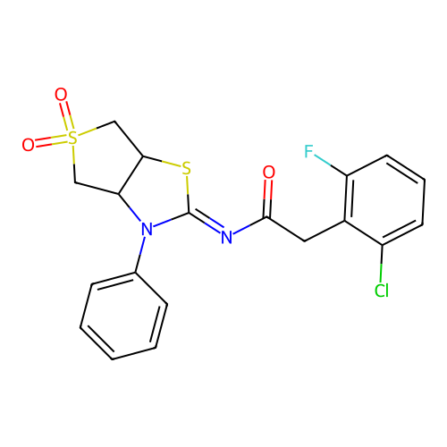 (Z)-2-(2-chloro-6-fluorophenyl)-N-(5,5-dioxido-3-phenyltetrahydrothieno[3,4-d]thiazol-2(3H)-ylidene)acetamide structure