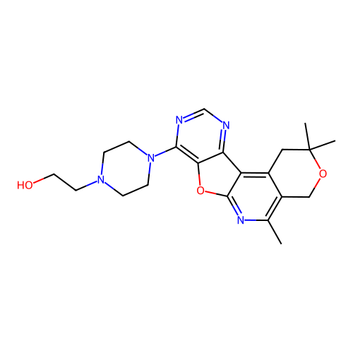 2-(4-(2,2,5-trimethyl-2,4-dihydro-1H-pyrano[4'',3'':4',5']pyrido[3',2':4,5]furo[3,2-d]pyrimidin-8-yl)piperazin-1-yl)ethanol structure