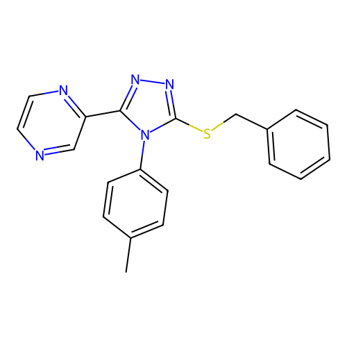 2-[5-(benzylsulfanyl)-4-(4-methylphenyl)-4H-1,2,4-triazol-3-yl]pyrazine structure