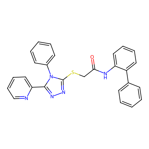 N-(2-phenylphenyl)-2-[(4-phenyl-5-pyridin-2-yl-1,2,4-triazol-3-yl)sulfanyl]acetamide structure