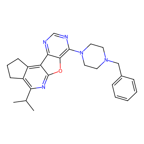 7-(4-benzylpiperazin-1-yl)-4-(propan-2-yl)-2,3-dihydro-1H-cyclopenta[4',5']pyrido[3',2':4,5]furo[3,2-d]pyrimidine structure