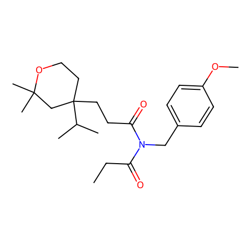 3-(2,2-dimethyl-4-propan-2-yloxan-4-yl)-N-[(4-methoxyphenyl)methyl]-N-propanoylpropanamide structure