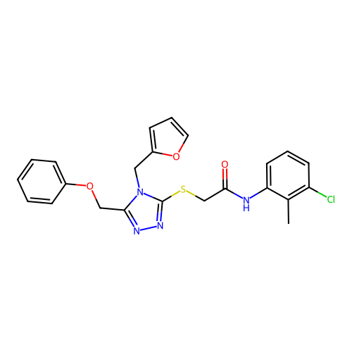 N-(3-chloro-2-methylphenyl)-2-{[4-(furan-2-ylmethyl)-5-(phenoxymethyl)-4H-1,2,4-triazol-3-yl]sulfanyl}acetamide structure