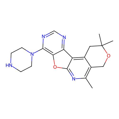2,2,5-trimethyl-8-(piperazin-1-yl)-1,4-dihydro-2H-pyrano[4'',3'':4',5']pyrido[3',2':4,5]furo[3,2-d]pyrimidine structure