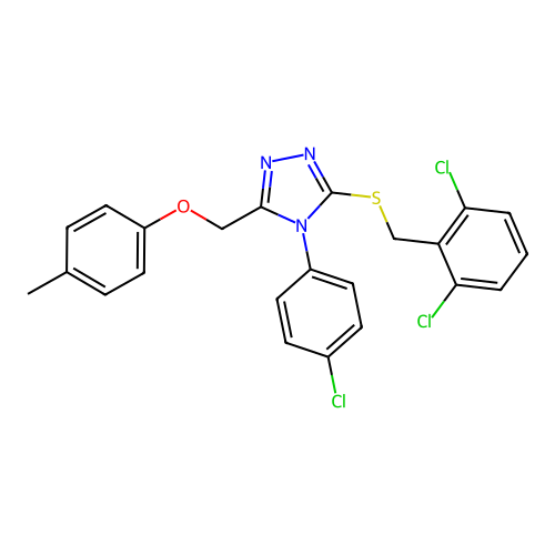 4-(4-chlorophenyl)-3-((2,6-dichlorobenzyl)thio)-5-((p-tolyloxy)methyl)-4H-1,2,4-triazole structure