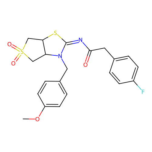 2-(4-fluorophenyl)-N-[(2E)-3-(4-methoxybenzyl)-5,5-dioxidotetrahydrothieno[3,4-d][1,3]thiazol-2(3H)-ylidene]acetamide structure