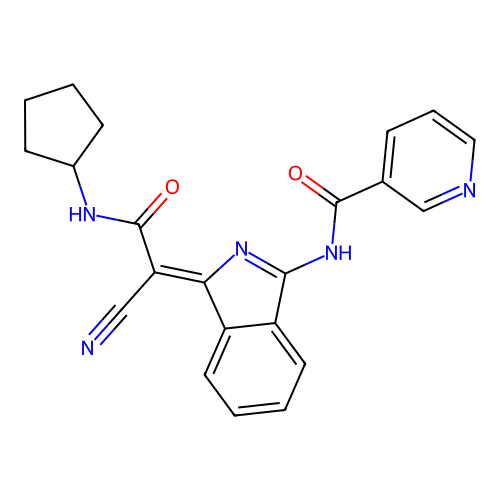 (Z)-N-(1-(1-cyano-2-(cyclopentylamino)-2-oxoethylidene)-1H-isoindol-3-yl)nicotinamide structure