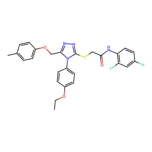 N-(2,4-difluorophenyl)-2-((4-(4-ethoxyphenyl)-5-((p-tolyloxy)methyl)-4H-1,2,4-triazol-3-yl)thio)acetamide structure