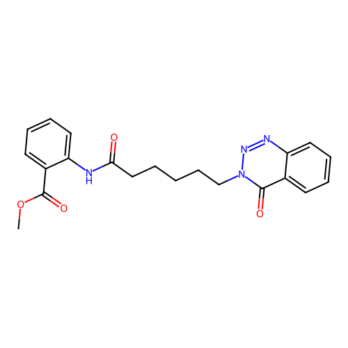 methyl 2-{[6-(4-oxo-1,2,3-benzotriazin-3(4H)-yl)hexanoyl]amino}benzoate structure