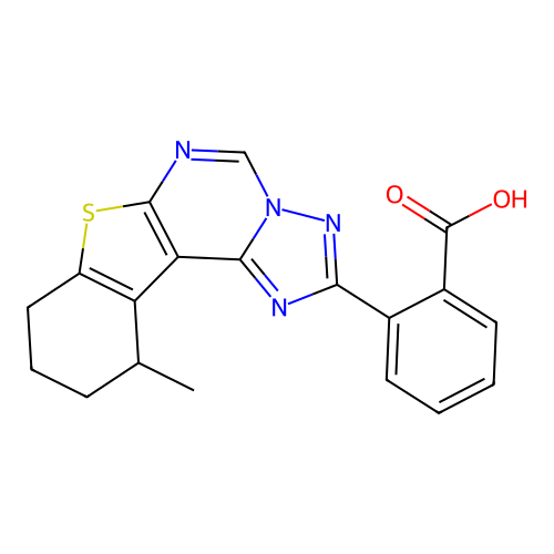 2-(11-methyl-8,9,10,11-tetrahydro[1]benzothieno[3,2-e][1,2,4]triazolo[1,5-c]pyrimidin-2-yl)benzoic acid structure