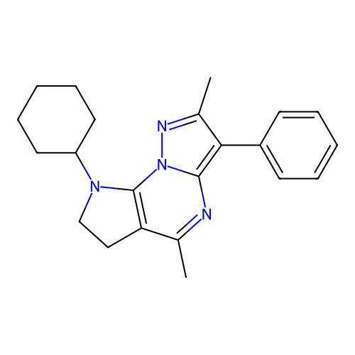 8-cyclohexyl-2,5-dimethyl-3-phenyl-9-hydropyrazolo[1,5-a]2-pyrrolino[3,2-e]pyr imidine structure