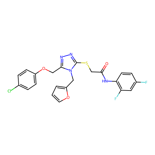 2-((5-((4-chlorophenoxy)methyl)-4-(furan-2-ylmethyl)-4H-1,2,4-triazol-3-yl)thio)-N-(2,4-difluorophenyl)acetamide structure
