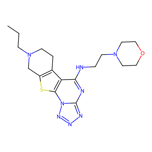 N-(2-morpholinoethyl)-8-propyl-6,7,8,9-tetrahydropyrido[4',3':4,5]thieno[3,2-e]tetrazolo[1,5-a]pyrimidin-5-amine structure