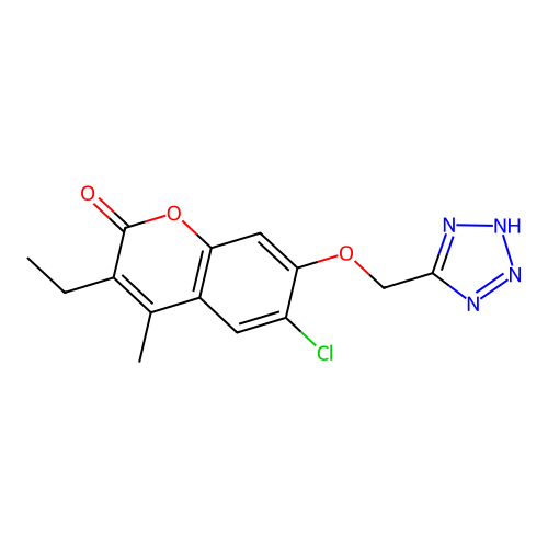 6-chloro-3-ethyl-4-methyl-7-(1H-tetrazol-5-ylmethoxy)-2H-chromen-2-one structure
