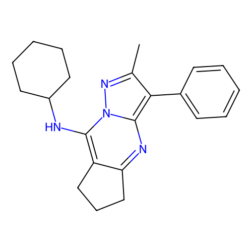 N-cyclohexyl-2-methyl-3-phenyl-6,7-dihydro-5H-cyclopenta[d]pyrazolo[1,5-a]pyrimidin-8-amine structure