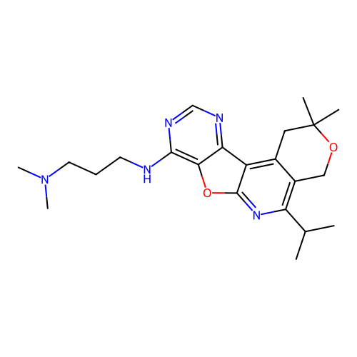 N'-[2,2-dimethyl-5-(propan-2-yl)-1,4-dihydro-2H-pyrano[4'',3'':4',5']pyrido[3',2':4,5]furo[3,2-d]pyrimidin-8-yl]-N,N-dimethylpropane-1,3-diamine structure
