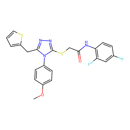 N-(2,4-difluorophenyl)-2-{[4-(4-methoxyphenyl)-5-(thiophen-2-ylmethyl)-4H-1,2,4-triazol-3-yl]sulfanyl}acetamide structure