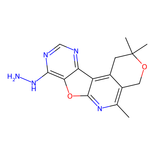 8-hydrazinyl-2,2,5-trimethyl-1,4-dihydro-2H-pyrano[4'',3'':4',5']pyrido[3',2':4,5]furo[3,2-d]pyrimidine structure