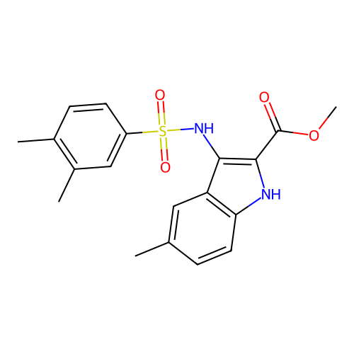 methyl 3-{[(3,4-dimethylphenyl)sulfonyl]amino}-5-methyl-1H-indole-2-carboxylate structure