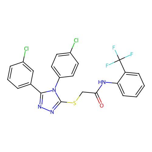 2-{[5-(3-chlorophenyl)-4-(4-chlorophenyl)-4H-1,2,4-triazol-3-yl]sulfanyl}-N-[2-(trifluoromethyl)phenyl]acetamide structure