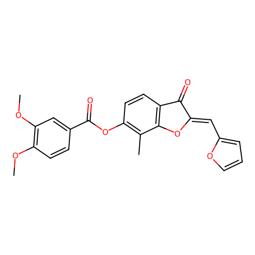 (Z)-2-(furan-2-ylmethylene)-7-methyl-3-oxo-2,3-dihydrobenzofuran-6-yl 3,4-dimethoxybenzoate structure