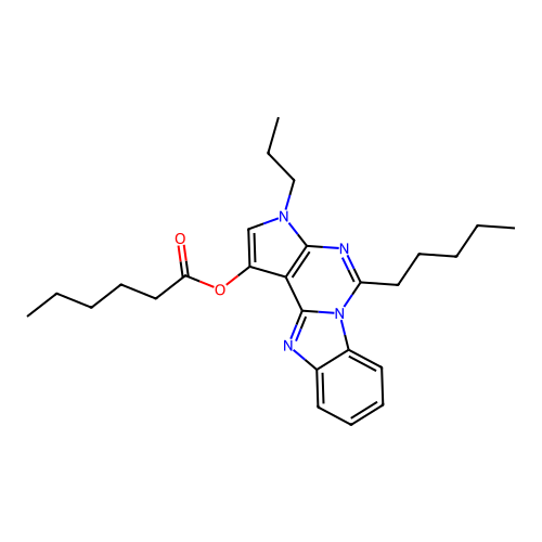 5-pentyl-3-propyl-3H-benzo[4,5]imidazo[1,2-c]pyrrolo[3,2-e]pyrimidin-1-yl hexanoate structure