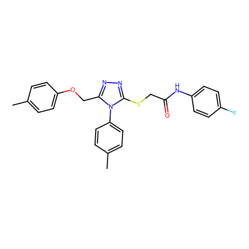 N-(4-fluorophenyl)-2-((4-(p-tolyl)-5-((p-tolyloxy)methyl)-4H-1,2,4-triazol-3-yl)thio)acetamide structure
