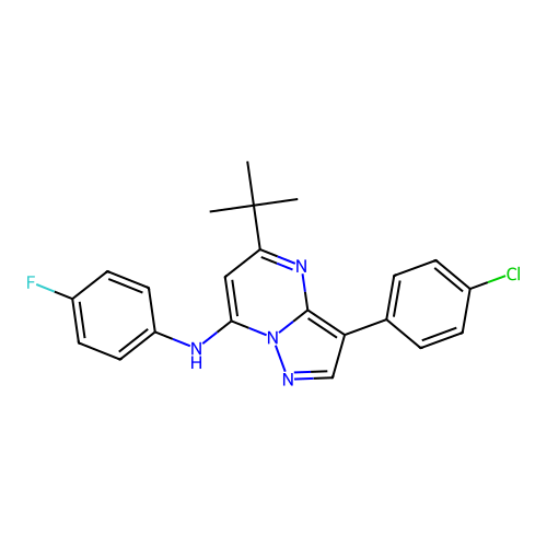 5-tert-butyl-3-(4-chlorophenyl)-N-(4-fluorophenyl)pyrazolo[1,5-a]pyrimidin-7-amine structure