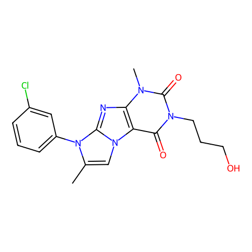 8-(3-chlorophenyl)-3-(3-hydroxypropyl)-1,7-dimethyl-1H-imidazo[2,1-f]purine-2,4(3H,8H)-dione structure
