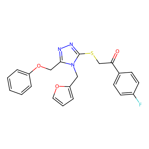 1-(4-fluorophenyl)-2-[[4-(2-furanylmethyl)-5-(phenoxymethyl)-1,2,4-triazol-3-yl]thio]ethanone structure