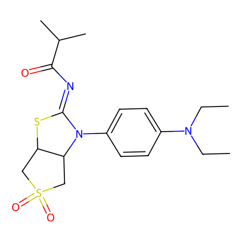 (Z)-N-(3-(4-(diethylamino)phenyl)-5,5-dioxidotetrahydrothieno[3,4-d]thiazol-2(3H)-ylidene)isobutyramide structure