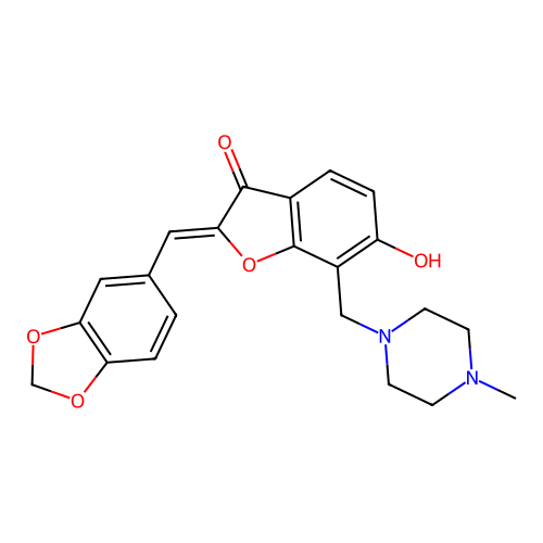 (Z)-2-(benzo[d][1,3]dioxol-5-ylmethylene)-6-hydroxy-7-((4-methylpiperazin-1-yl)methyl)benzofuran-3(2H)-one structure