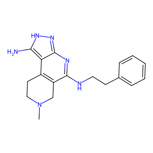 7-methyl-5-N-phenethyl-2,6,8,9-tetrahydropyrazolo[3,4-c][2,7]naphthyridine-1,5-diamine structure