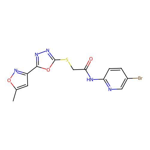 N-(5-bromopyridin-2-yl)-2-((5-(5-methylisoxazol-3-yl)-1,3,4-oxadiazol-2-yl)thio)acetamide structure