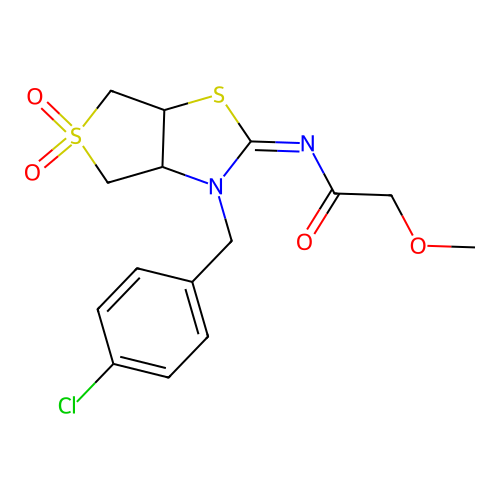 N-[(2E)-3-(4-chlorobenzyl)-5,5-dioxidotetrahydrothieno[3,4-d][1,3]thiazol-2(3H)-ylidene]-2-methoxyacetamide structure