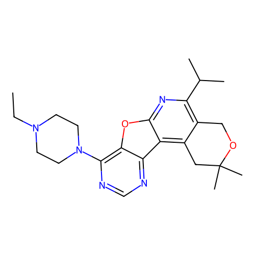 8-(4-ethylpiperazin-1-yl)-2,2-dimethyl-5-(propan-2-yl)-1,4-dihydro-2H-pyrano[4'',3'':4',5']pyrido[3',2':4,5]furo[3,2-d]pyrimidine structure