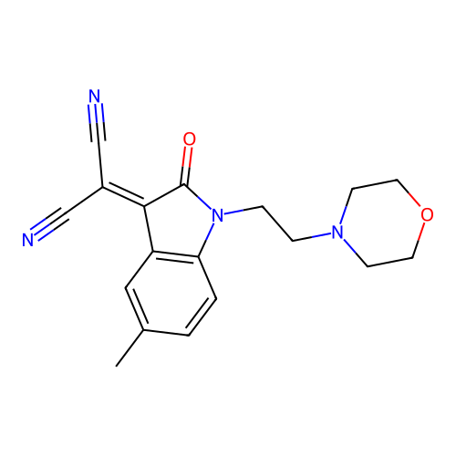 2-[5-Methyl-1-(2-morpholin-4-ylethyl)-2-oxoindol-3-ylidene]propanedinitrile structure