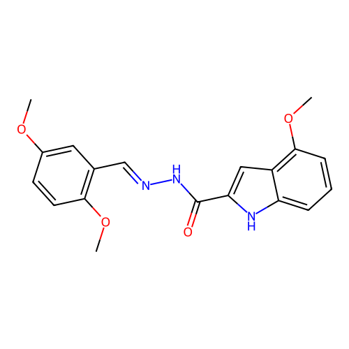 N'-[(E)-(2,5-dimethoxyphenyl)methylidene]-4-methoxy-1H-indole-2-carbohydrazide structure