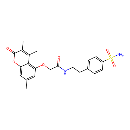 N-[2-(4-sulfamoylphenyl)ethyl]-2-(3,4,7-trimethyl-2-oxochromen-5-yl)oxyacetamide structure