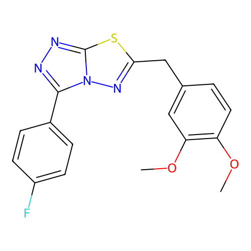 6-(3,4-dimethoxybenzyl)-3-(4-fluorophenyl)[1,2,4]triazolo[3,4-b][1,3,4]thiadiazole structure