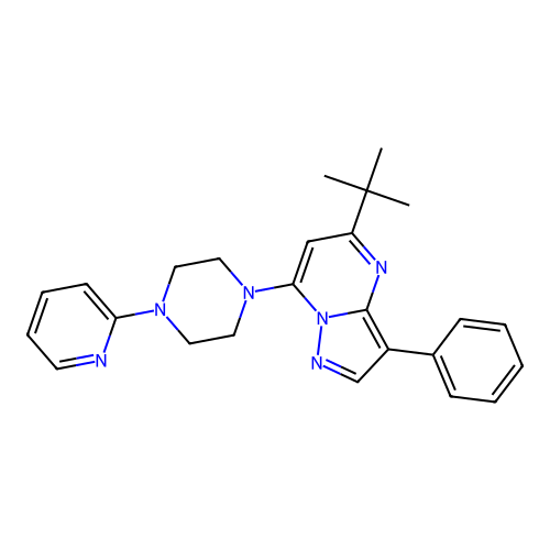 1-{5-TERT-BUTYL-3-PHENYLPYRAZOLO[1,5-A]PYRIMIDIN-7-YL}-4-(PYRIDIN-2-YL)PIPERAZINE structure