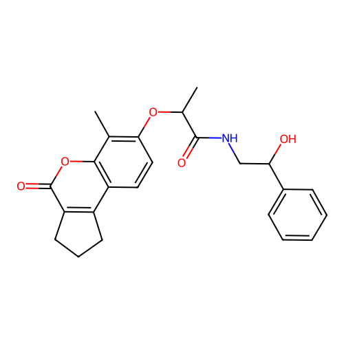 N-(2-hydroxy-2-phenylethyl)-2-((6-methyl-4-oxo-1,2,3,4-tetrahydrocyclopenta[c]chromen-7-yl)oxy)propanamide structure