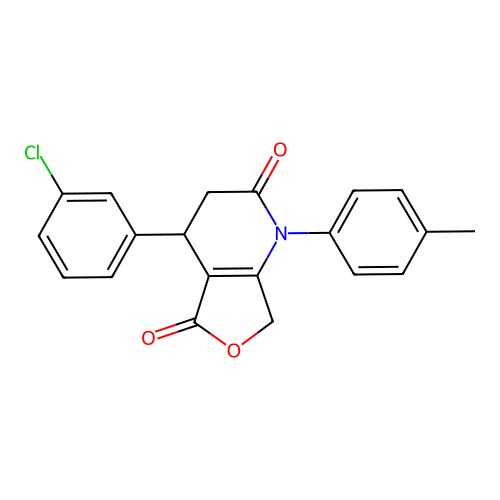 4-(3-chlorophenyl)-1-(4-methylphenyl)-4,7-dihydro-3H-furo[3,4-b]pyridine-2,5-dione structure