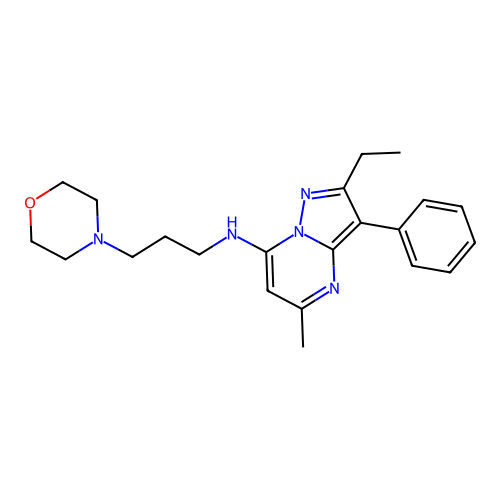 2-ethyl-5-methyl-N-(3-morpholinopropyl)-3-phenylpyrazolo[1,5-a]pyrimidin-7-amine structure