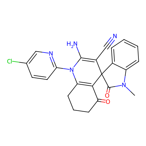 2'-amino-1'-(5-chloropyridin-2-yl)-1-methyl-2,5'-dioxo-1,2,5',6',7',8'-hexahydro-1'H-spiro[indole-3,4'-quinoline]-3'-carbonitrile structure