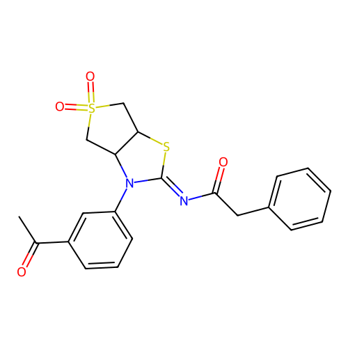 (Z)-N-(3-(3-acetylphenyl)-5,5-dioxidotetrahydrothieno[3,4-d]thiazol-2(3H)-ylidene)-2-phenylacetamide structure