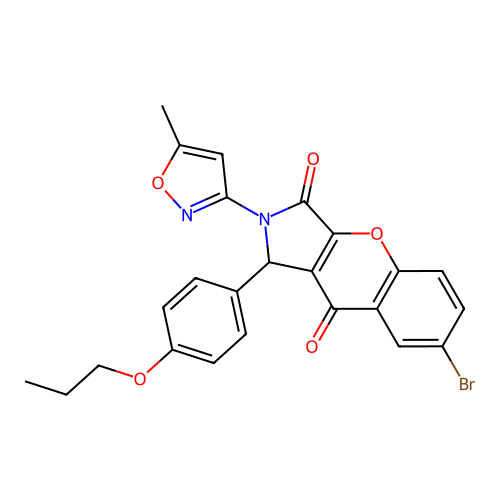 7-bromo-2-(5-methyl-1,2-oxazol-3-yl)-1-(4-propoxyphenyl)-1,2-dihydrochromeno[2,3-c]pyrrole-3,9-dione structure