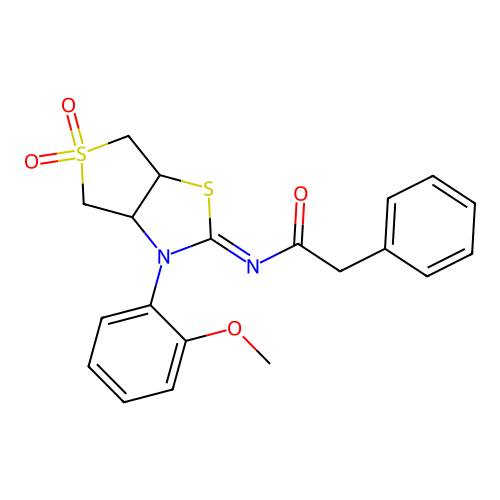 N-[(2Z)-3-(2-methoxyphenyl)-5,5-dioxidotetrahydrothieno[3,4-d][1,3]thiazol-2(3H)-ylidene]-2-phenylacetamide structure