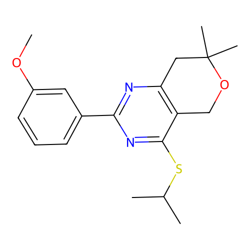 2-(3-methoxyphenyl)-7,7-dimethyl-4-propan-2-ylsulfanyl-5,8-dihydropyrano[4,3-d]pyrimidine structure